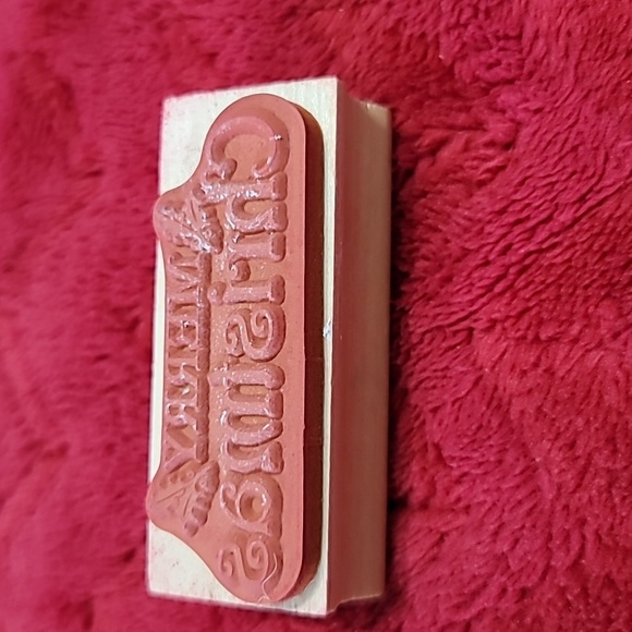 Merry Christmas Phrase Wooden Rubber Stamp - Picture 2 of 2